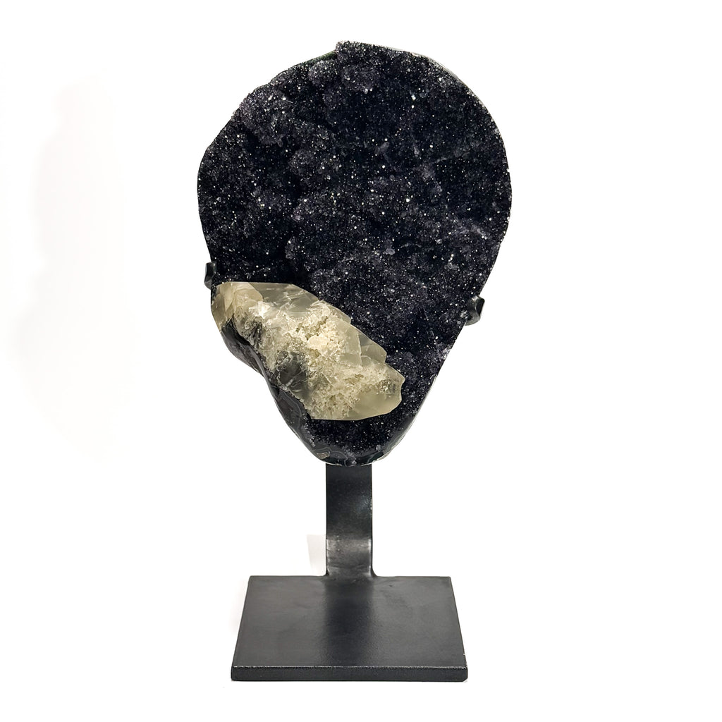 Massive Rare Black Amethyst With Calcite Inclusion - From Uruguay