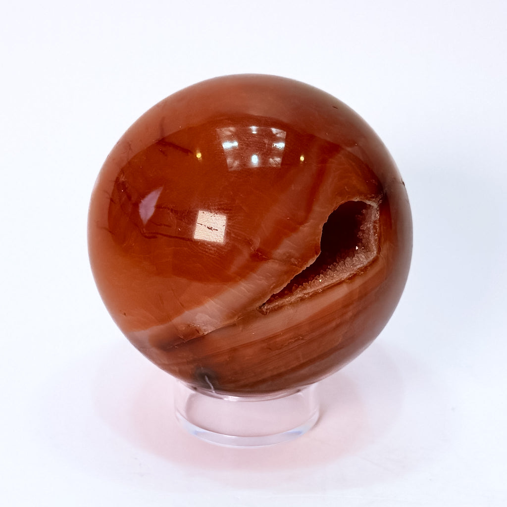 Carnelian Sphere with Druzy Cave