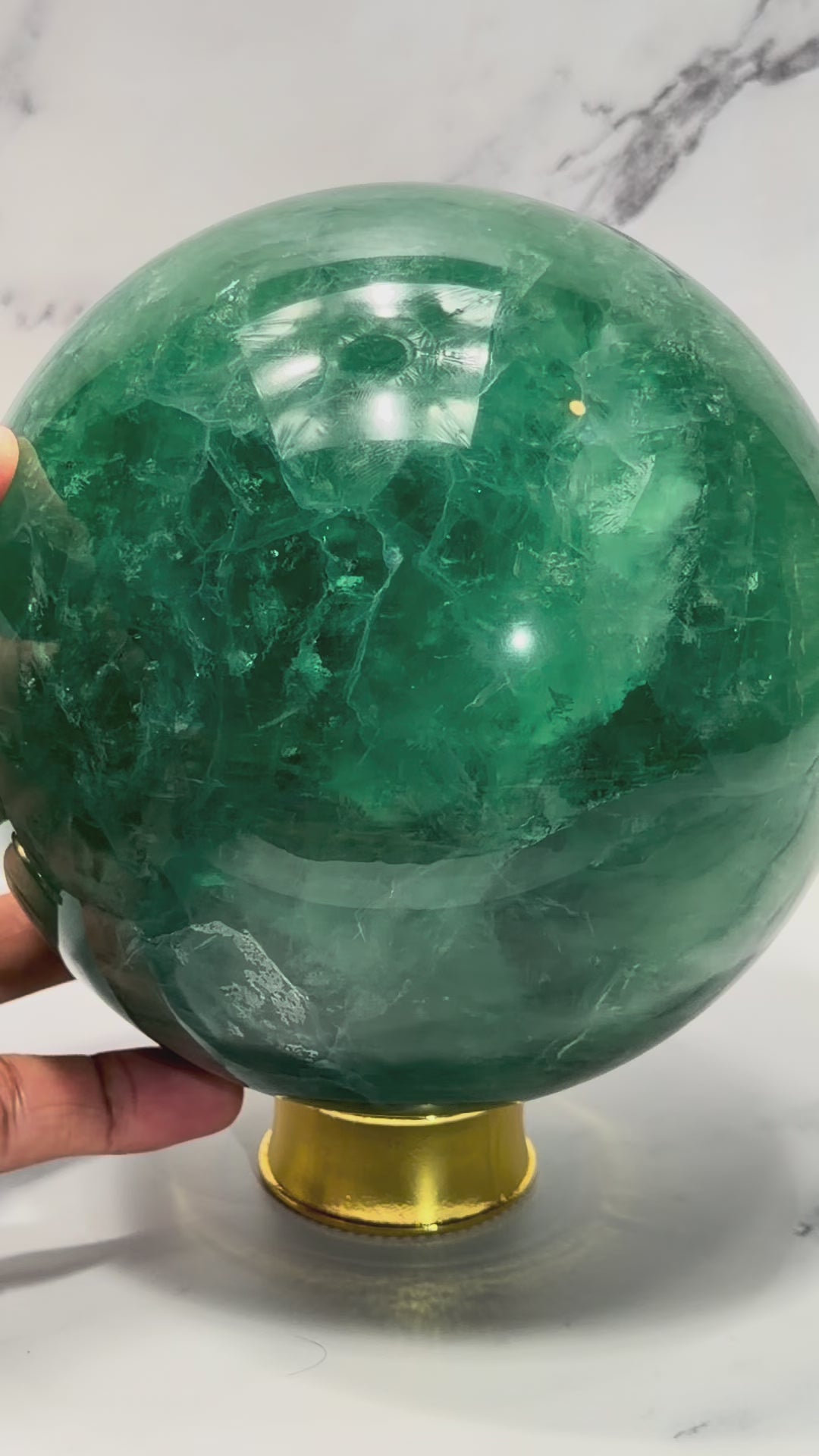 Deep Green Fluorite Sphere - From Brazil
